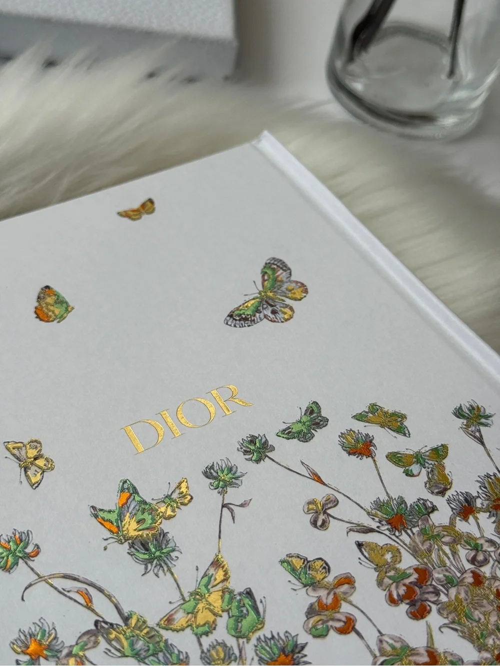 Christian Dior White Flora Notebook with Green Elastic Band NEW
